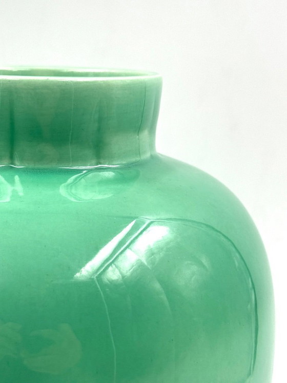 Image 1 of Paul Millet, Art Deco vaas van groen keramiek, Sevres Frankrijk jaren 1930