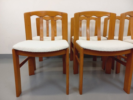 Image 1 of Set of 6 vintage chairs in elm wood and bouclé fabric from the 70s and 80s