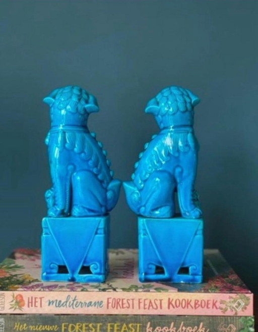 Ensemble de chiens de temple chinois en bleu azur