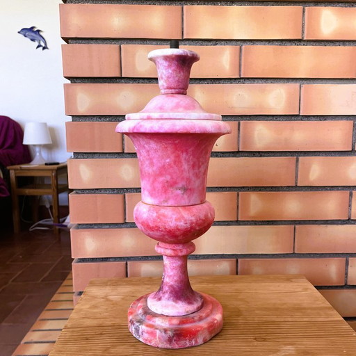 Pink Turned Alabaster Hand Carved Italian Table Lamp – tafellampen, Marble (photo 2 of 7)