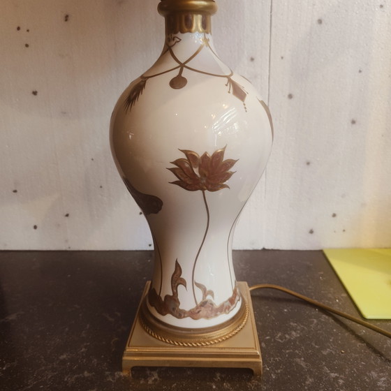 Image 1 of Giulia Mangani porcelain lamp chinoiserie decor with flowers, 1950's ca, Italian