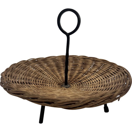 Vintage rieten en zwart metalen mand, 1950