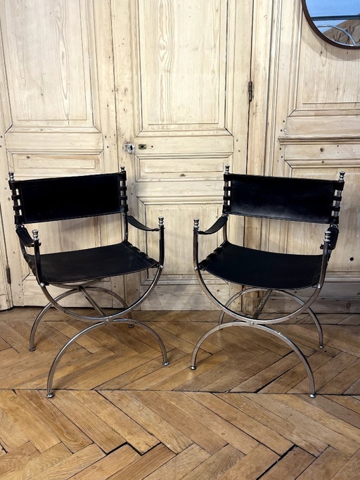 Maison Jansen Série de 4 fauteuils modèle Savonarola