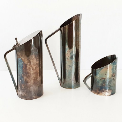 SET OF 3 VINTAGE 1970S SILVER-PLATED METAL PITCHERS, 70S DESIGN, FRANCE