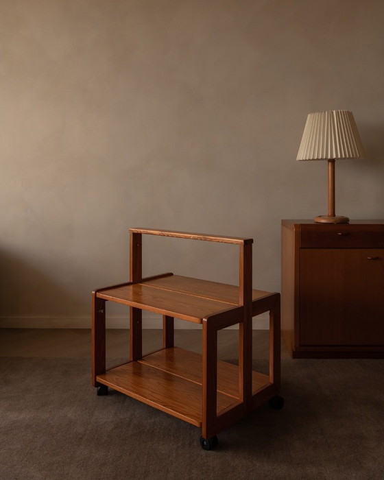 Image 1 of Carrello di servizio pieghevole vintage in pino, anni '70