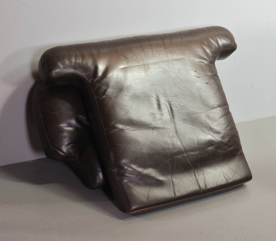 Image 1 of Set of 2 Comfortable Mid-Century Design Durlet Brutalist Lounge Chairs in Chocolate Brown Leather. Belgium, 1970s.