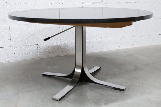 Image 1 of Osvaldo Borsani black and chrome round height-adjustable table with extension