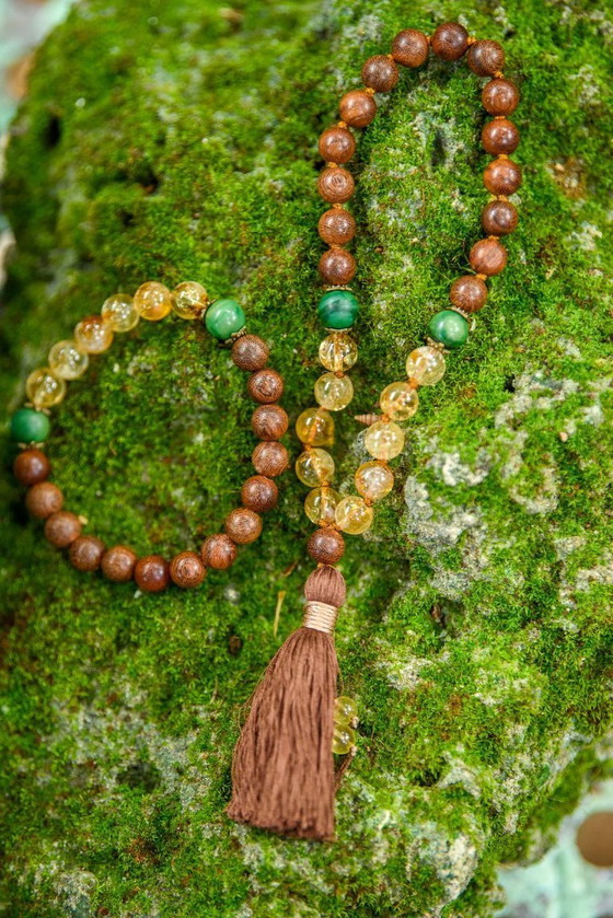 Image 1 of Sandalwood, Citrine & Jade Mala, Yoga Accessories, Hand-Knotted Mala, Meditation Japa mala, 108 Buddhist Beaded Mala, Yoga Lover