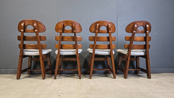 Image 1 of Vintage brutalist fishbone dining chairs, set of 4 - 1960s