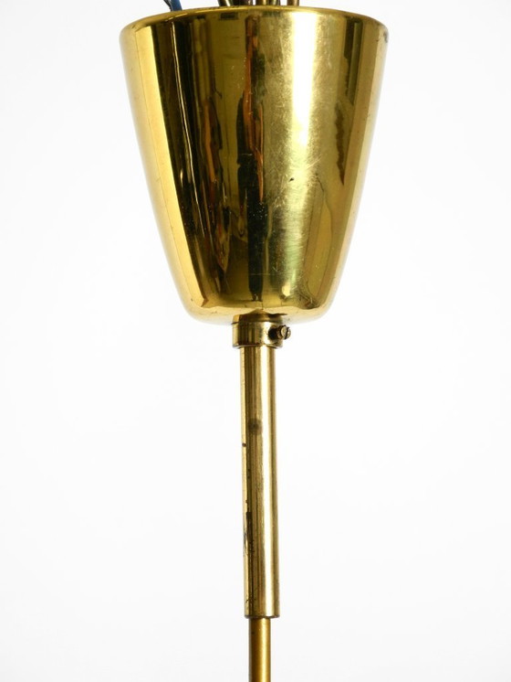 Image 1 of Wunderschöne kleine Pendelleuchte aus Metall im Stil der 50er-Jahre von Emil Stejnar in Trompetenform