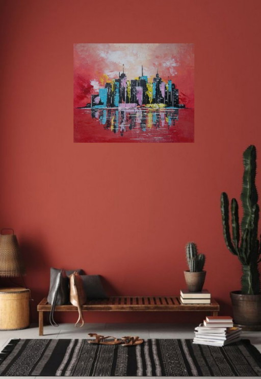 Manhattan Sahara – Tableau original 12F, acrylique sur toile coton, signé 2Luss'Art, vernis double couche, bords peints, pièce u