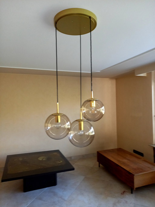 Ceiling lamp cascade lamp Limburg 3 globes bubble glass 70s aeb