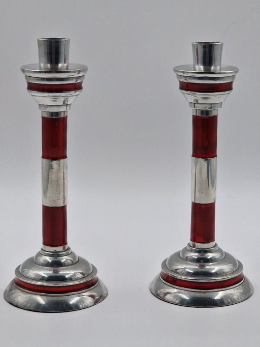Set of 2 vintage candlesticks, lighthouses aluminum