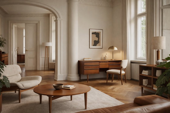 Image 1 of Scrivania vintage in teak marrone, stile Mid-Century Modern, anni '60