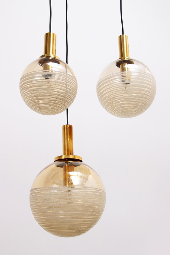 Image 1 of Glashütte Limburg Hanglamp Set, Amber Glas, 1960S