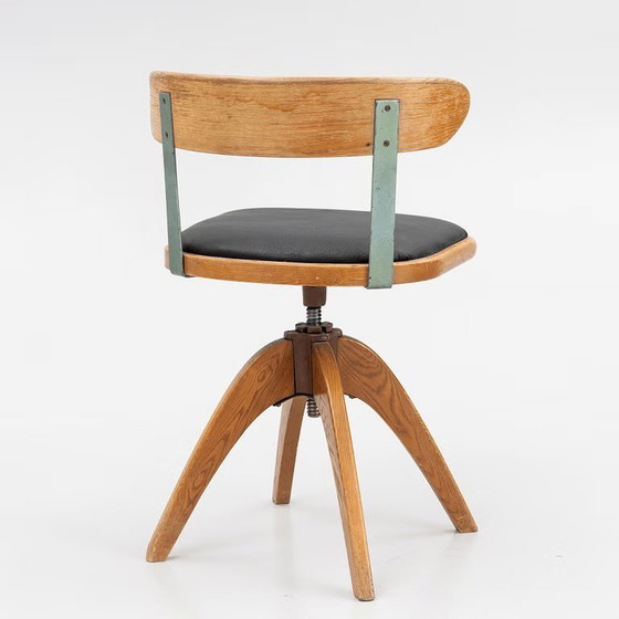 Image 1 of Scandinavian oak and leather swivel office chair DK,1920