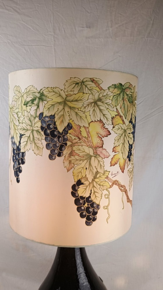 Image 1 of Lampada da terra vintage in ceramica anni '70 con paralume firmato - stile Germania Ovest, motivo a uva, design di metà secolo