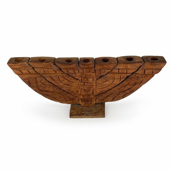 Vintage Menora (7-armig) / Kandelaar in brutalistisch design / Volkskunst – Decoratieve objecten, Wood (photo 8 of 11)