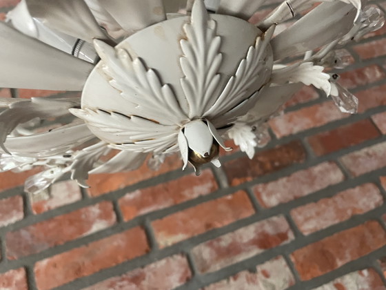 Image 1 of Plafondlamp met bloemenmotief en glazen ornamenten, jaren 50, Duitsland