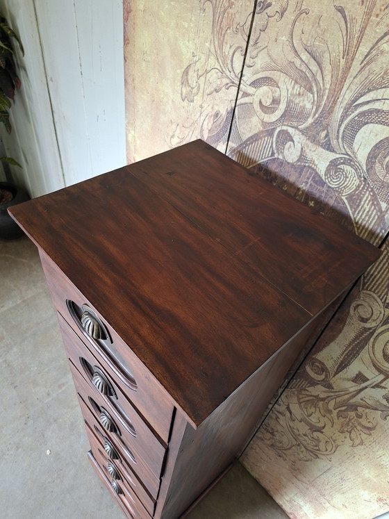 Image 1 of Teakhouten ladenkast, apothekerskast archiefkast met decoratie vakjes voor lades afm. 43x42cm en 130 cm hoog 