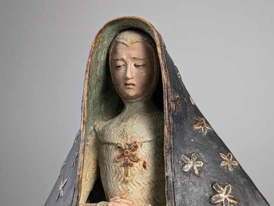 Image 1 of Polychrome Terracotta Mater Dolorosa Sculpture, 18th Century