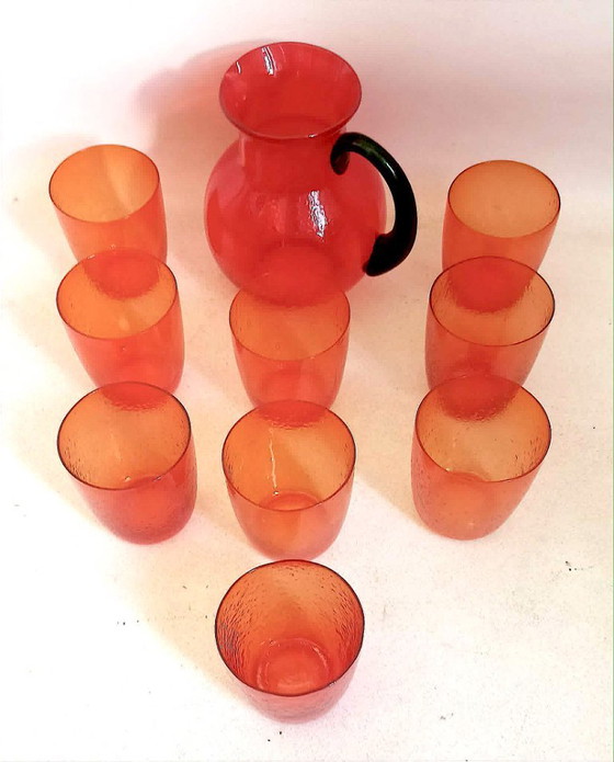 Image 1 of Orangenlimonaden-Set mit 9 Gläsern und 1 Krug. 1960er Jahre