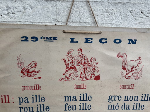 Tabella scolastica francese vintage a doppia faccia Metodo Boscher ‘50