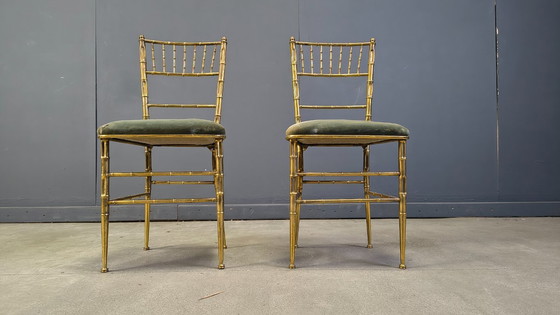 Image 1 of Coppia di sedie in ottone effetto bambù, anni '60