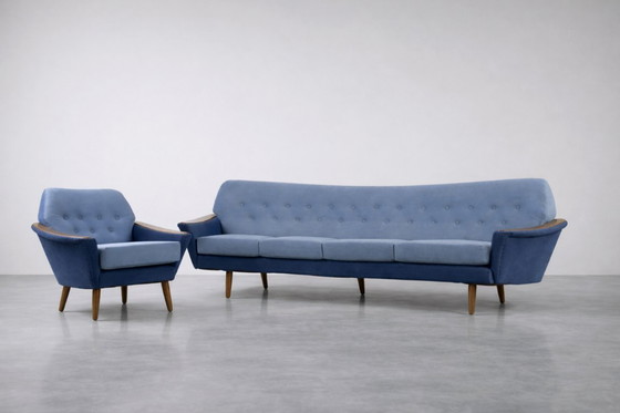 Image 1 of Vintage Mid-Century Scandinavian Modern Blue Velvet Living Room Set by Holm Fabriker AB, Set of 2, 1960s