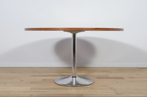 Preciosa mesa de comedor de diseño danés vintage – Jatoba y aluminio – años 70 – Ø130 cm – eettafels (photo 2 of 9)