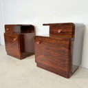 Set di comodini art déco marrone scuro con maniglie in bachelite