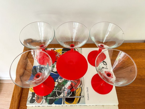 Image 1 of 6 bicchieri da martini con piede rosso