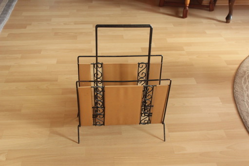 Mid - Century magazine rack metal-leather - Vintage