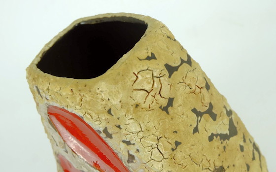 Image 1 of mid century fat lava VASE es-keramik WGP brown beige glaze red leaf pattern