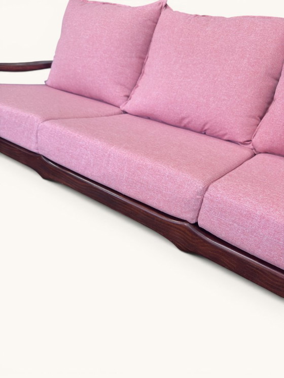 Danish Vintage 3-Seater Sofa With New Cushions – Textile, Wood (photo 6 of 11)