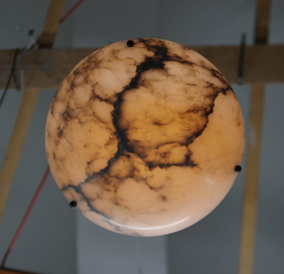Art Deco Alabaster Pendant Light, Hand-Carved, 1920s, Chandeliers, Stone, Brown (photo 6 of 15)