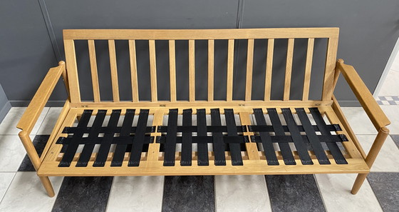 Image 1 of divano a 3 posti in tessuto verde e legno 1960