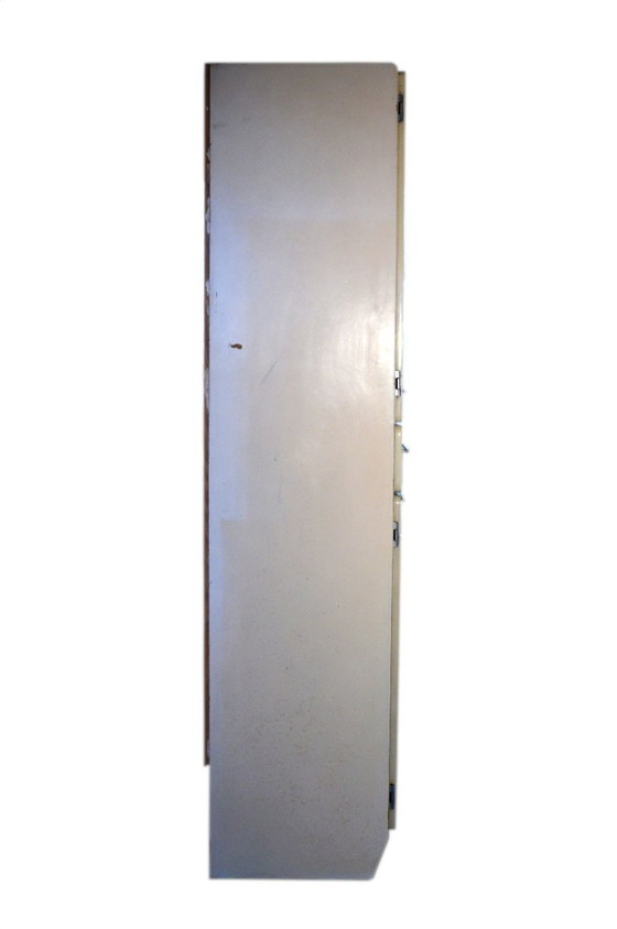 Formica kast met 4 deuren en 2 lades, wit met beige nerf, B78xD40xH175cm – Opbergkast, Metal, Wood (photo 10 of 11)