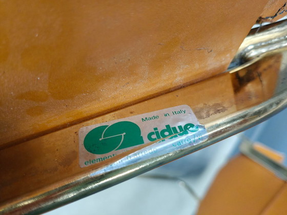 Image 1 of Vintage brass and cognac leather dining chairs by Willy Rizzo for cidue set of 4, 1970s