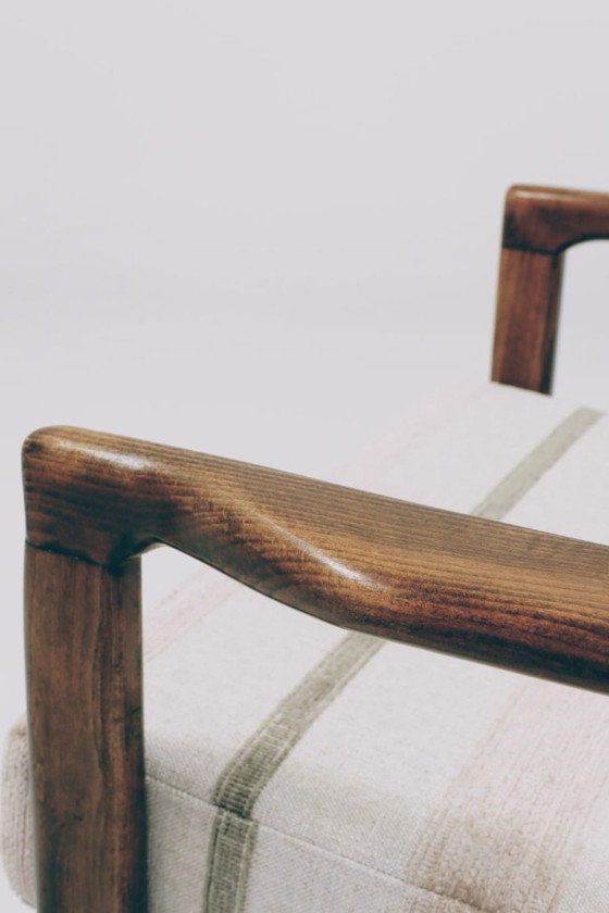 Image 1 of Vintage fauteuil met kussens gestreept natuurlijke stijl stof, Mid Century Design