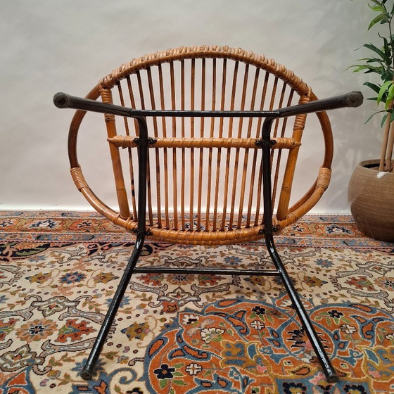 Vintage Rohe Noordwolde Rotan Kuipstoel – Stoelen / fauteuils, Metal, Rattan (photo 8 of 8)