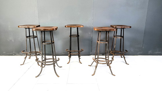 Image 1 of Vintage Brutalist Bar Stools, Set of 5 - 1970s