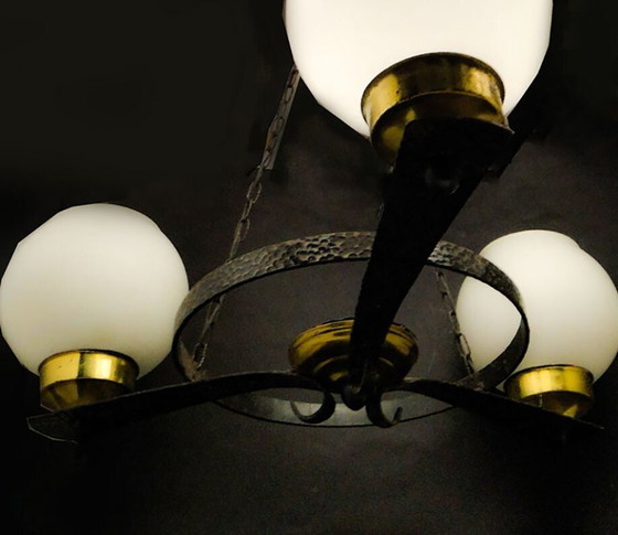 Mid-Century Modern Pendant Lamp, 1970s – Glass, Iron (photo 7 of 7)