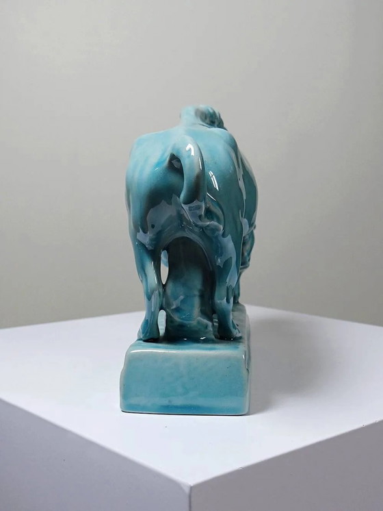 Bisonte Zsolnay in maiolica smaltata turchese, Ungheria, anni '40-'50. – Oggetti decorativi, Porcellana (photo 8 of 15)