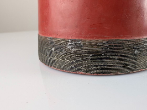 Image 1 of Red Terracotta Table Lamp with Metal Filigree, Vintage 1980s Design