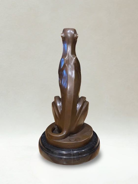 Image 1 of Art Deco bronze panther – Signed De Coux – 30cm - 4kg – Marble base