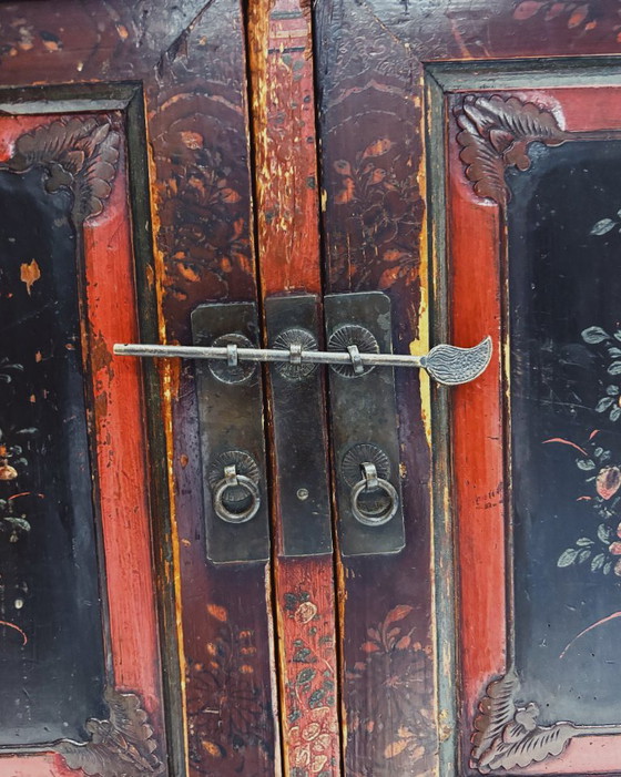 Vintage Chinese Black & Red Cabinet – Metal, Wood (photo 6 of 19)