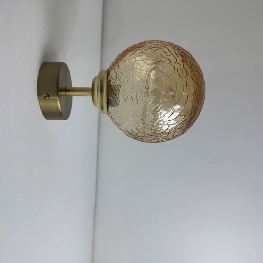 PAIR OF VINTAGE AMBER GLASS WALL LIGHTS – wandlampen, Metal (photo 2 of 8)