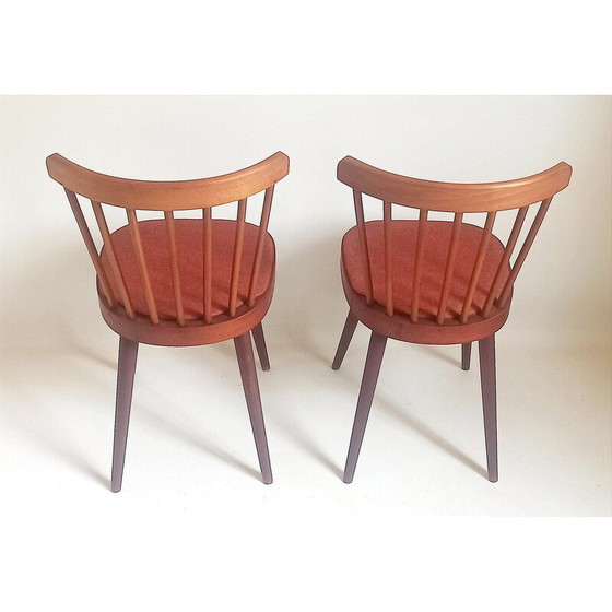 Image 1 of Pair of vintage model 740 chairs in beech and red leatherette for Baumann, 1950