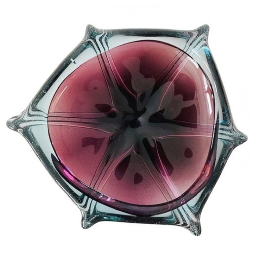 Mid - Century Sommerso organic glass dish Josef Hospodka Chřibská Sklo pink purple 1950's